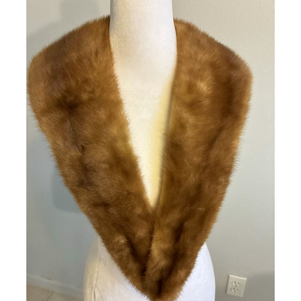 Vintage Real Mink Fur Detachable Collar Brown Satin Lined Snap Button Coat Trim